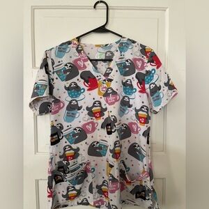 Colorful Sloth Print Scrub Top